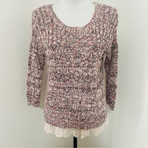 American Rag Women’s Size Medium Multicolor Sweater Knit Lace Hem Casual EUC